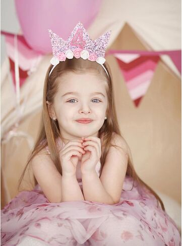 YARIEW 4th Birthday Decorations for Girls, 4th Birthday Headband and Glitter Birthday Sash Kit, Birthday Tiara Flower Princess Crown Headband It's My Birthday Sash Birthday Girl Outfit in Saudi Arabia