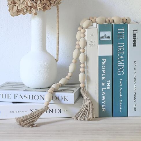 Z & Z الزينة 41 "الخشب حبة جارلاند شرابة جارلاند ديكور بوهو الحديثة مزرعة ديكور طاولة القهوة رف كتب المطبخ ريفي ديكور المنزل in Kuwait