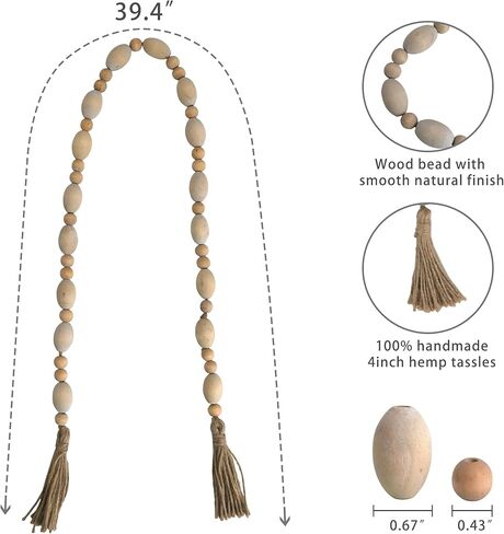 Z & Z الزينة 41 "الخشب حبة جارلاند شرابة جارلاند ديكور بوهو الحديثة مزرعة ديكور طاولة القهوة رف كتب المطبخ ريفي ديكور المنزل in Kuwait
