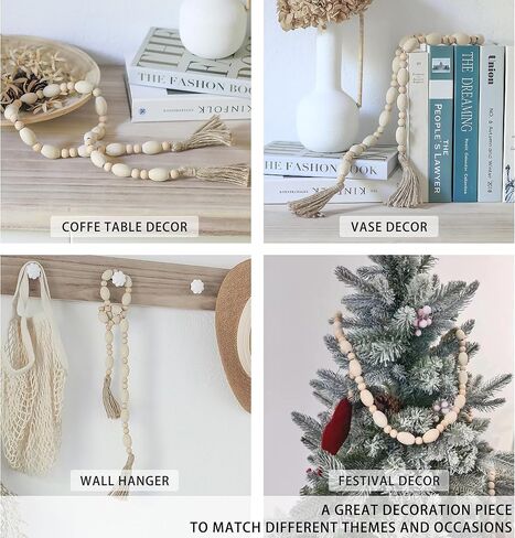 Z & Z الزينة 41 "الخشب حبة جارلاند شرابة جارلاند ديكور بوهو الحديثة مزرعة ديكور طاولة القهوة رف كتب المطبخ ريفي ديكور المنزل in Kuwait