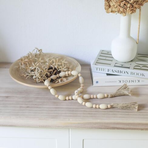 Z & Z الزينة 41 "الخشب حبة جارلاند شرابة جارلاند ديكور بوهو الحديثة مزرعة ديكور طاولة القهوة رف كتب المطبخ ريفي ديكور المنزل in Kuwait