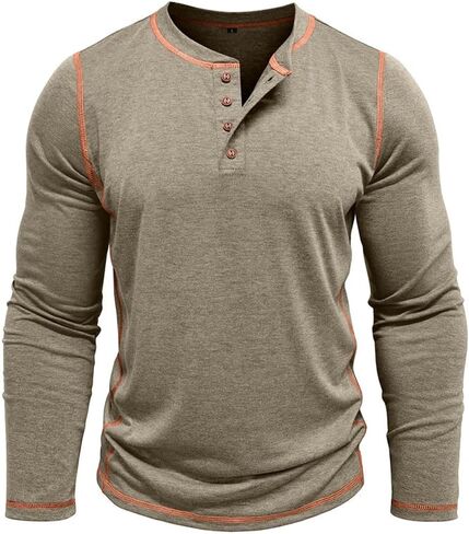 Mens Henley Shirts Casual Long Sleeve Button T-Shirts Basic Slim Fit Lightweight Tops in Saudi Arabia