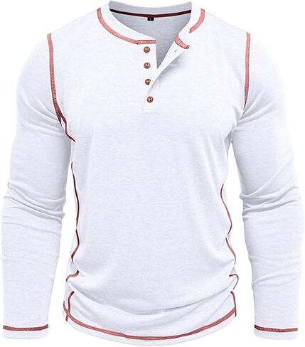 Mens Henley Shirts Casual Long Sleeve Button T-Shirts Basic Slim Fit Lightweight Tops in Kuwait