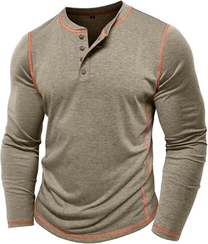 Mens Henley Shirts Casual Long Sleeve Button T-Shirts Basic Slim Fit Lightweight Tops in Saudi Arabia