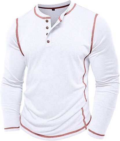 Mens Henley Shirts Casual Long Sleeve Button T-Shirts Basic Slim Fit Lightweight Tops in Kuwait