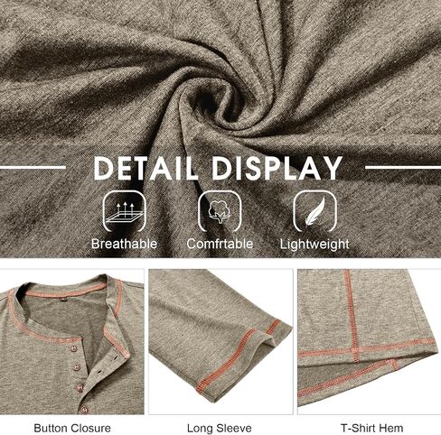 Mens Henley Shirts Casual Long Sleeve Button T-Shirts Basic Slim Fit Lightweight Tops in Saudi Arabia