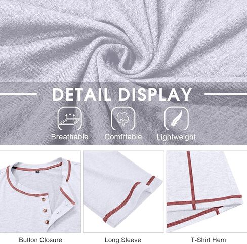 Mens Henley Shirts Casual Long Sleeve Button T-Shirts Basic Slim Fit Lightweight Tops in Kuwait