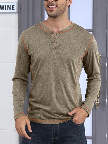 Mens Henley Shirts Casual Long Sleeve Button T-Shirts Basic Slim Fit Lightweight Tops in Saudi Arabia