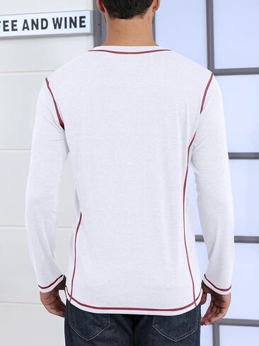 Mens Henley Shirts Casual Long Sleeve Button T-Shirts Basic Slim Fit Lightweight Tops in Kuwait