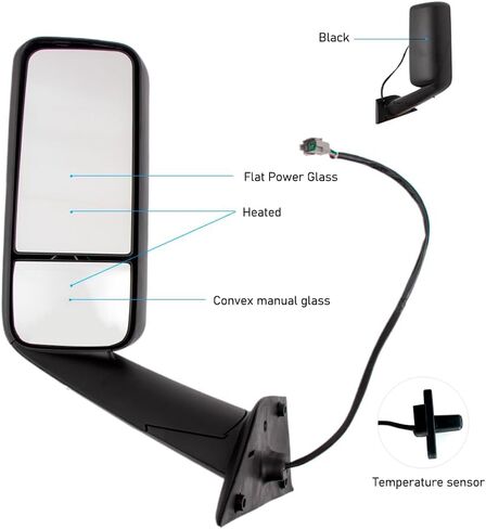 For Freightliner Cascadia 2018 onwards Door Mirror Assembly Heated Defrost Motorized Rear View Mirror Driver Side/Left Side LH (Black) in Kuwait