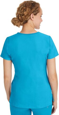 مجموعة فرك الأيدي العلاجية للنساء مع 7 جيوب، توب فرك برقبة على شكل حرف V 2245 وبنطال فرك حزام خصر محبوك 9133، تركواز - توب XL/بنطال XL in Kuwait