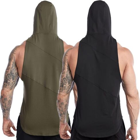 ZUEVI Men's Gym Muscle Hooded Tank Tops Sleeveless Workout Hoodies Shirts Bodybuilding Stringer T Shirt in Saudi Arabia
