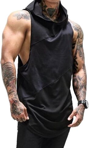 ZUEVI Men's Gym Muscle Hooded Tank Tops Sleeveless Workout Hoodies Shirts Bodybuilding Stringer T Shirt in Saudi Arabia
