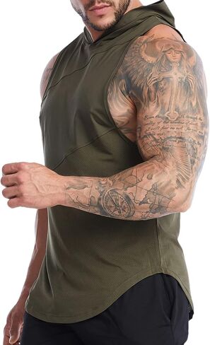 ZUEVI Men's Gym Muscle Hooded Tank Tops Sleeveless Workout Hoodies Shirts Bodybuilding Stringer T Shirt in Saudi Arabia