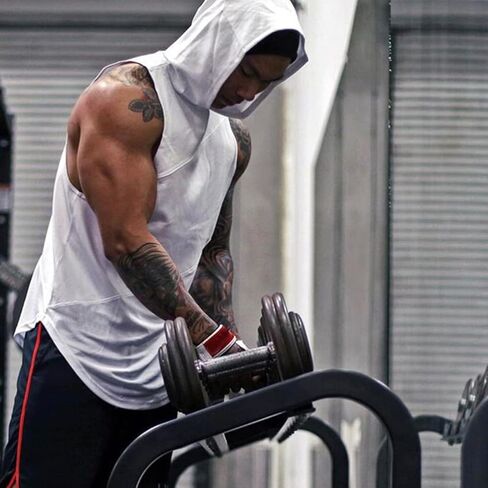 ZUEVI Men's Gym Muscle Hooded Tank Tops Sleeveless Workout Hoodies Shirts Bodybuilding Stringer T Shirt in Saudi Arabia