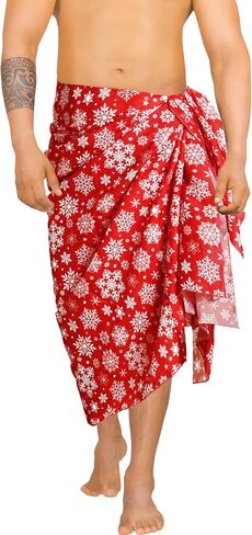 HAPPY BAY Men's Christmas Tree Holiday Bath Trunk Swimsuit Vacation Party Santa Gifts Sarong Pareo Beach Lava Lava Wrap in Saudi Arabia