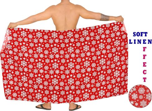 HAPPY BAY Men's Christmas Tree Holiday Bath Trunk Swimsuit Vacation Party Santa Gifts Sarong Pareo Beach Lava Lava Wrap in Saudi Arabia