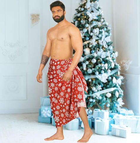 HAPPY BAY Men's Christmas Tree Holiday Bath Trunk Swimsuit Vacation Party Santa Gifts Sarong Pareo Beach Lava Lava Wrap in Saudi Arabia