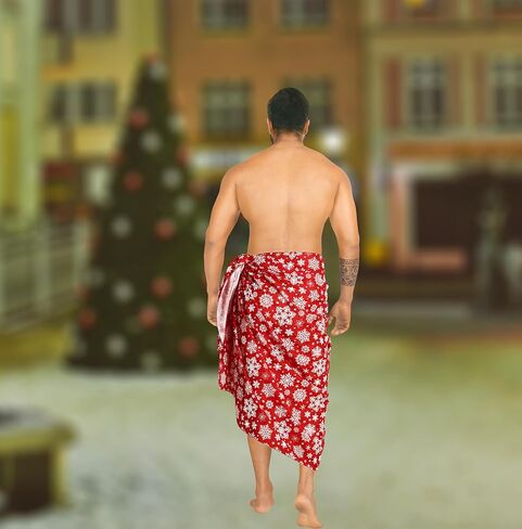 HAPPY BAY Men's Christmas Tree Holiday Bath Trunk Swimsuit Vacation Party Santa Gifts Sarong Pareo Beach Lava Lava Wrap in Saudi Arabia