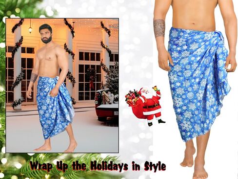 HAPPY BAY Men's Christmas Tree Holiday Bath Trunk Swimsuit Vacation Party Santa Gifts Sarong Pareo Beach Lava Lava Wrap in Saudi Arabia