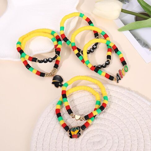 FAERLIIRY Beaded African Bracelets Black Women bracelets Preppy Bracelets Friendship Bracelets Clay Bead Bracelet Africa Map Heart Charm Bracelets Summer Bracelets African Jewelry for Women in Kuwait