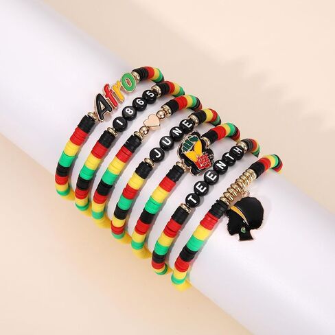 FAERLIIRY Beaded African Bracelets Black Women bracelets Preppy Bracelets Friendship Bracelets Clay Bead Bracelet Africa Map Heart Charm Bracelets Summer Bracelets African Jewelry for Women in Kuwait