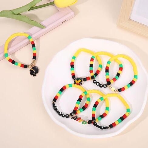 FAERLIIRY Beaded African Bracelets Black Women bracelets Preppy Bracelets Friendship Bracelets Clay Bead Bracelet Africa Map Heart Charm Bracelets Summer Bracelets African Jewelry for Women in Kuwait