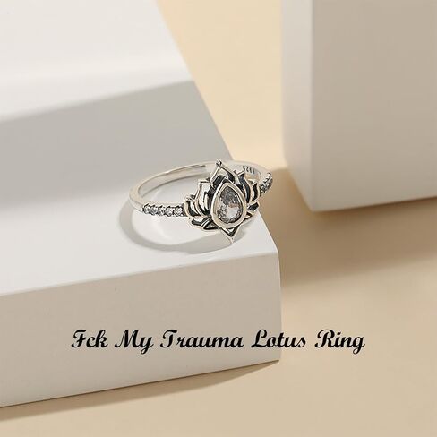 Fuck It And Begin Again Lotus Ring for Women, Lotus Flower High Polish Tarnish Resistant Zircon Inlaid Inspirational Rings, Healing Jewelry Gifts for Sisters Friends in Kuwait