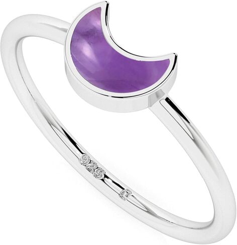 Moon Shape Natural Amethyst Stackable Ring for Women in Sterling Silver, February Birthstone Jewelry Gifts for Her Birthday, Christmas, Anniversary (Bezel Set) in Kuwait