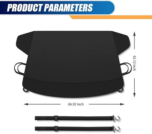 قطعة واحدة من غطاء الزجاج الأمامي للسيارة من أكسفورد السميك للسيارة، غطاء ثلجي مقاوم للماء في جميع الأحوال الجوية، سيارة مقاس 66.92 بوصة × 42.12 بوصة مع واقي مرآة جانبية، عالمي لمعظم السيارات (أسود) in Kuwait