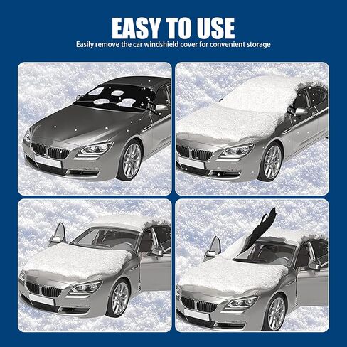 قطعة واحدة من غطاء الزجاج الأمامي للسيارة من أكسفورد السميك للسيارة، غطاء ثلجي مقاوم للماء في جميع الأحوال الجوية، سيارة مقاس 66.92 بوصة × 42.12 بوصة مع واقي مرآة جانبية، عالمي لمعظم السيارات (أسود) in Kuwait