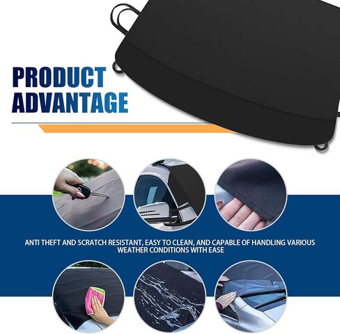 قطعة واحدة من غطاء الزجاج الأمامي للسيارة من أكسفورد السميك للسيارة، غطاء ثلجي مقاوم للماء في جميع الأحوال الجوية، سيارة مقاس 66.92 بوصة × 42.12 بوصة مع واقي مرآة جانبية، عالمي لمعظم السيارات (أسود) in Kuwait