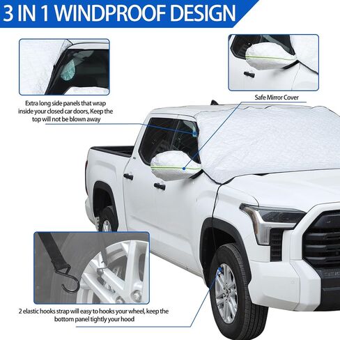 غطاء ثلجي للزجاج الأمامي مناسب لسيارة Toyota Tundra 2022-2023، غطاء الزجاج الأمامي الأمامي للثلج والثلج، غطاء جليدي للزجاج الأمامي يحمي من المطر والشمس والصقيع (أسود) in Saudi Arabia