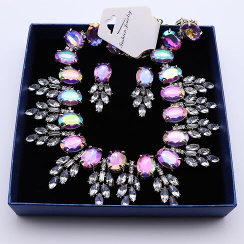 Zthread Lux Statment Necklace Leaf Crystal Choker Eveing Dress Brial Jewelry Necklace Earrings Set for Women in Kuwait