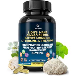 Organic Lions Mane Supplement Capsules - 120 Real Mushrooms Lion's Mane Capsules with Ginkgo Biloba Herb, Bacopa Monnieri - Nootropics Brain Support - Lion Mane Mushroom Supplement