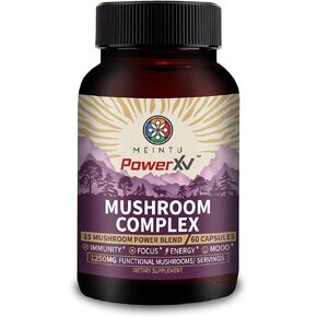PowerXV Mushroom Complex Capsules- 15 Mushroom Blend Supplements Including Chaga, Lions Mane, Cordyceps- Organic Mushroom Capsules for Focus and Energy- Immunity Boost Mushroom Pills- 60 Capsules