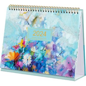 2024 Desk Calendar - Standing Flip Desktop Calendar 2024, January 2024 - December 2024, 12 Months Desktop Calendar, 9.8" x 8.3", Memoranda Lined Pages with Thick Paper, Strong Twin-Wire Binding
