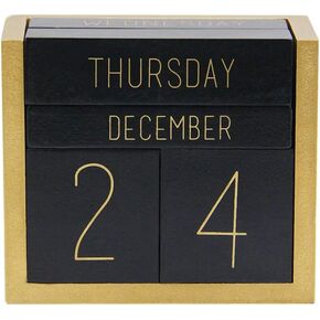 Juegoal Wooden Perpetual Calendar, Wooden Block Daily Calendar Office Desk Accessories (Black)