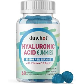 Hyaluronic Acid Gummies, Hyaluronic Acid Supplements for Joints, Glowing Skin & Eyes, Hyaluronic Acid with Vitamin C & Biotin 5000mcg for Collagen Production, 60 Chews