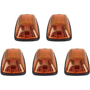 5pcs Amber Lens Cab Roof Marker Lights, KOMAS Roof Top Lamp Clearance Running Light Replacement for Truck SUV 1988-2002 Chevrolet Silverado GMC C/K (Amber Cover + Base)