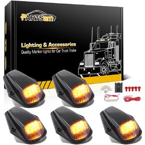 Partsam 5 قطع من أضواء علامة الكابينة العنبر المدخن 12LED متوافقة مع Ford F150 F250 F350 1973-1997 F سلسلة شاحنات بيك اب فائقة التحمل، مجموعة مصابيح LED للسقف العلوي للجري مع حزام الأسلاك