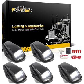 Partsam 5X Cab Marker Light LED Top Roof Running Light Black Lens White 12LED Lights w/Wire Compatible with Ford F150 F250 F350 1973-1997 F Series Super Duty Pickup Trucks