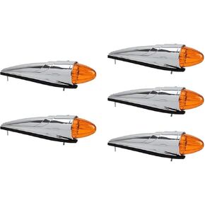 NPAUTO 5pcs Amber Torpedo Cab Marker Lights Chrome 17 LED Truck Roof Lights Top Clearance Running Lights Compatible for Peterbilt Kenworth Freightliner Mack Volvo International Heavy Duty Truck