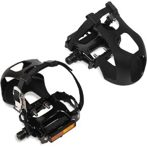 Bucklos Bike Pedals with Toe Cages and Straps - Bicycle Toe Clips Cage Compatible with Peloton Bike Spin Bike for Regular Shoes Indoor Exercise/Outdoor Cycling (9/16'' Aluminum)
