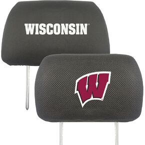 FANMATS 12604 Wisconsin Badgers Embroidered Head Rest Cover Set - 2 Pieces