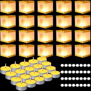 72 Pieces Square Water Floating Lanterns Set Wooden Paper Lanterns Hummingbird Pattern Chinese Lanterns with Tea Candles and Adhesive Pads for Praying Pool Wishing Blessing Wedding (Sun Style)