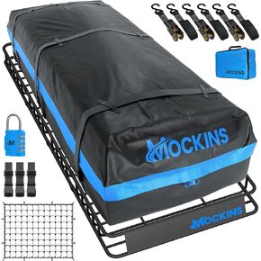 Mockins 84"x39"x6" Extendable Car Roof Rack Cargo Carrier | Car Rooftop Cargo Carrier w/ 35 Cu Ft Waterproof Rooftop Cargo Bag | 3-Size Car Roof Cargo Carrier 40-63-84" L & Car Roof Bag Cargo Carrier