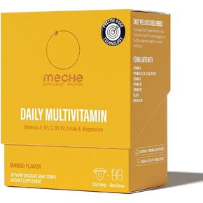 MultiVitamin Strip, B12, B Complex, D3, Oral Rapid Release, Easy Digestion, Daily Dissolving Tongue Strips - Mango 30ct in Saudi Arabia