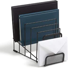 1InTheOffice Metal Incline Desktop File Sorter, Black Wire Mesh Step Sorter, 6 Compartments