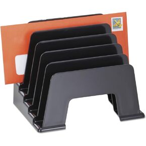 Desktop File Organizer, Mail Organizer, 5 Compartments Office Inclined Desk Step Sorter, for Easy access to your files, Invoices, Letters and more - Black, Eco-Friendly